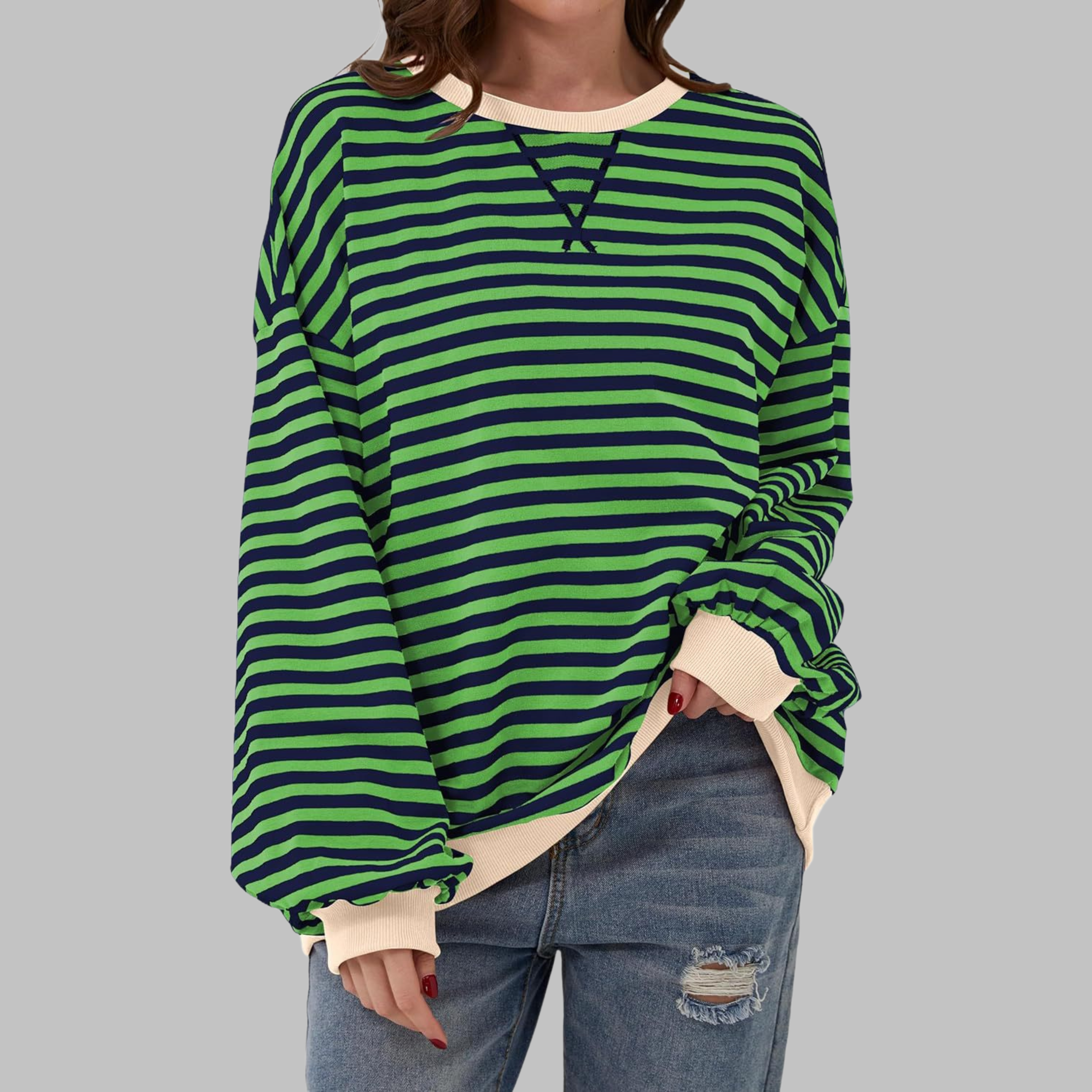 Poppy | Women's Oversized Striped Crewneck Sweatshirt with Long Sleeves