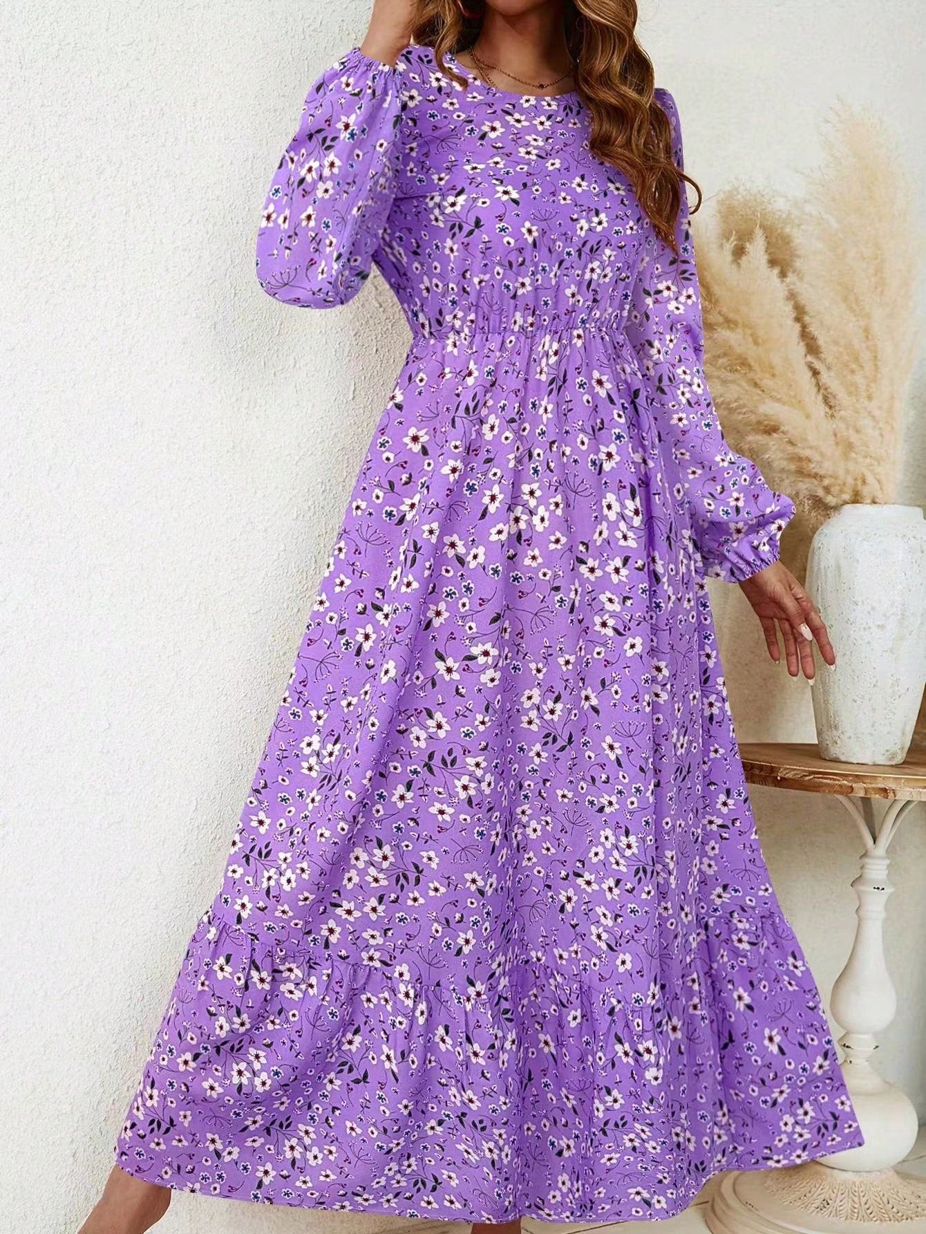 Flora | Women's Maxi Dress with Floral Print, Bishop Sleeves, and Smocked Waist