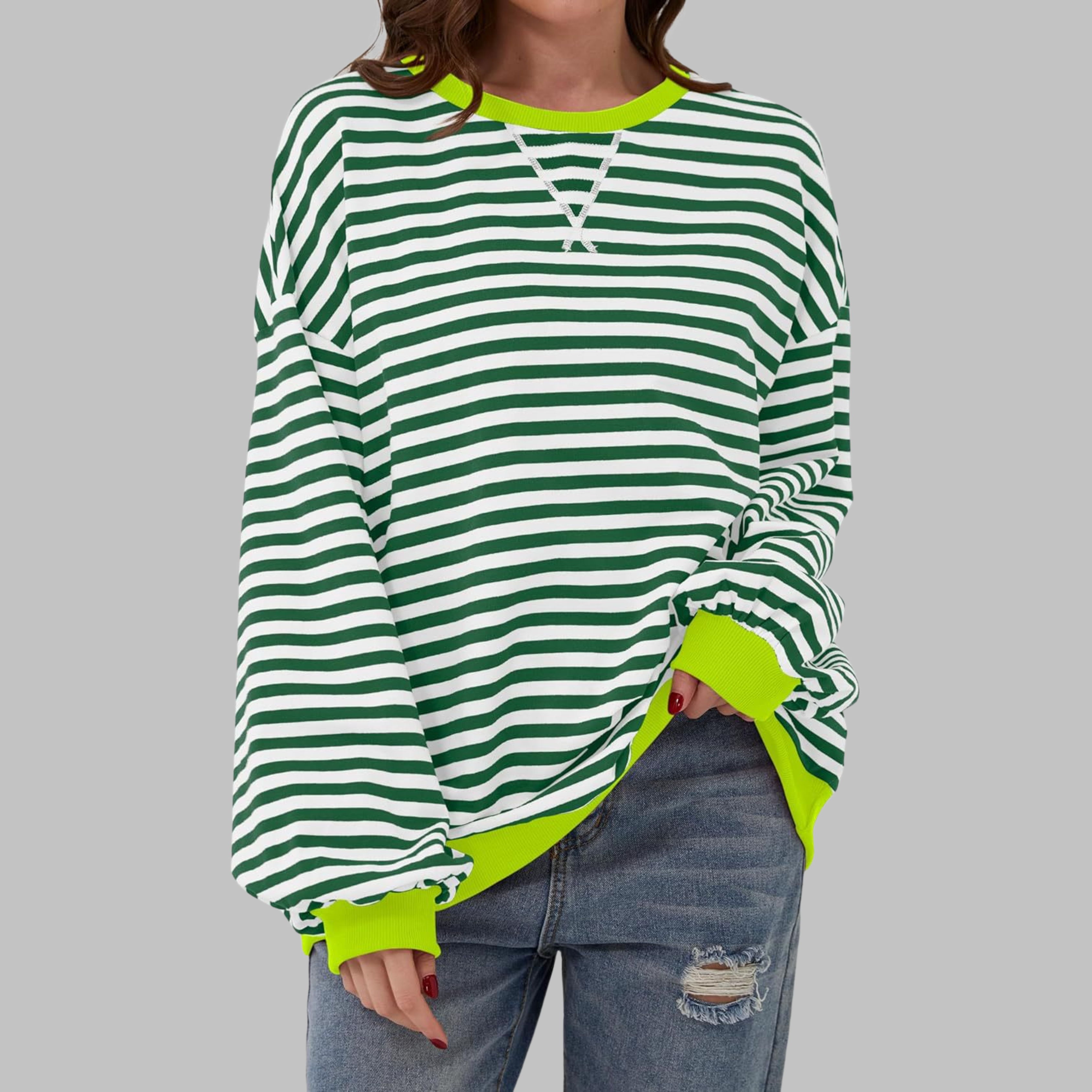 Poppy | Women's Oversized Striped Crewneck Sweatshirt with Long Sleeves