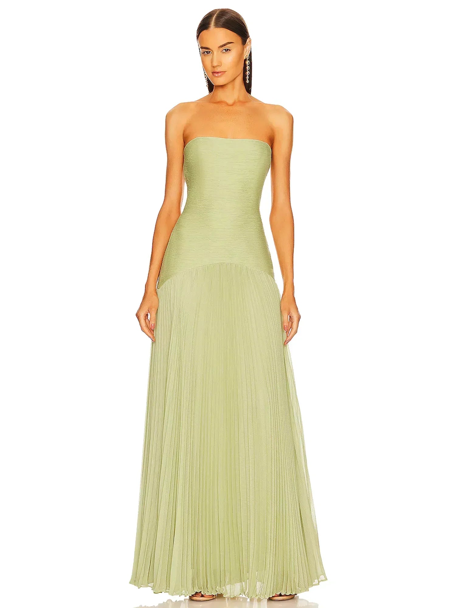 Sage | Women's Strapless Pleated Maxi Evening Gown