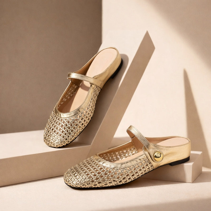 Goldie | Women's Woven Mary Jane Mules - Flat Slip-On Shoes