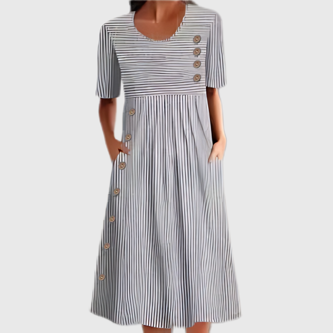 Kay™ | Button-Down Striped Midi Dress