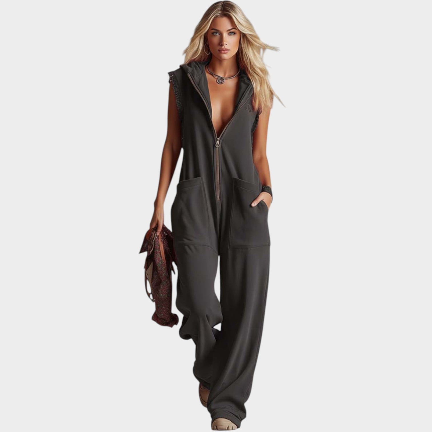 Relaxed Zip-Up Hooded Jumpsuit