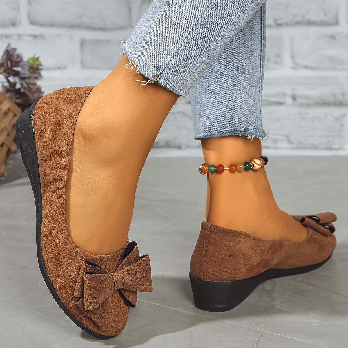 Bella | Women's Slip-On Ballet Flats with Bow Detail and Round Toe