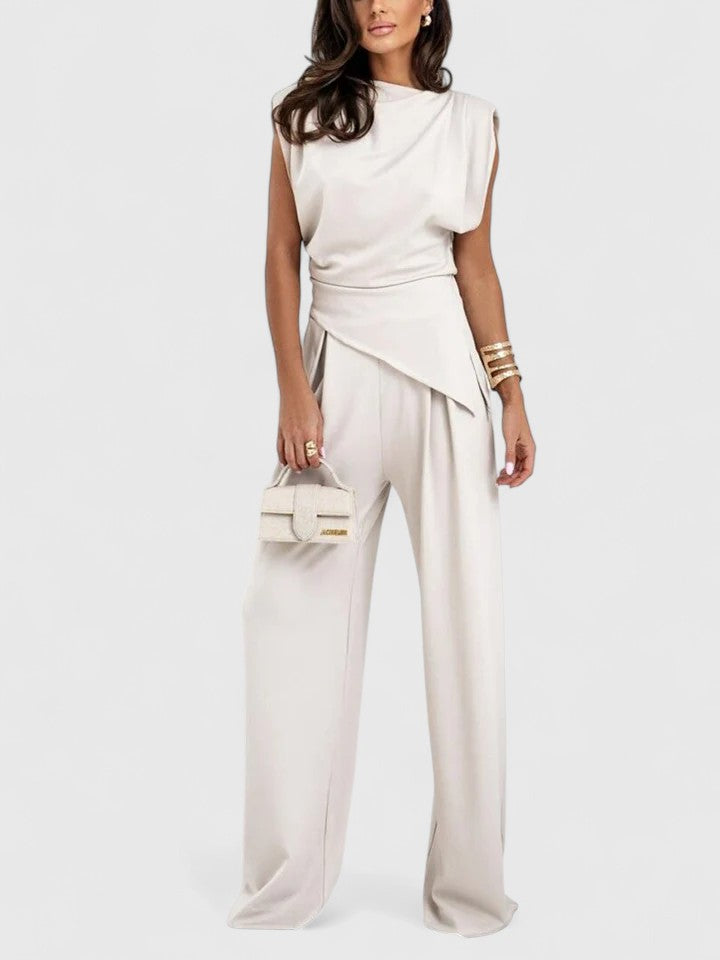 Laiza | Women's Elegant Draped Two-Piece Set with Wide Leg Pants for Special Occasions