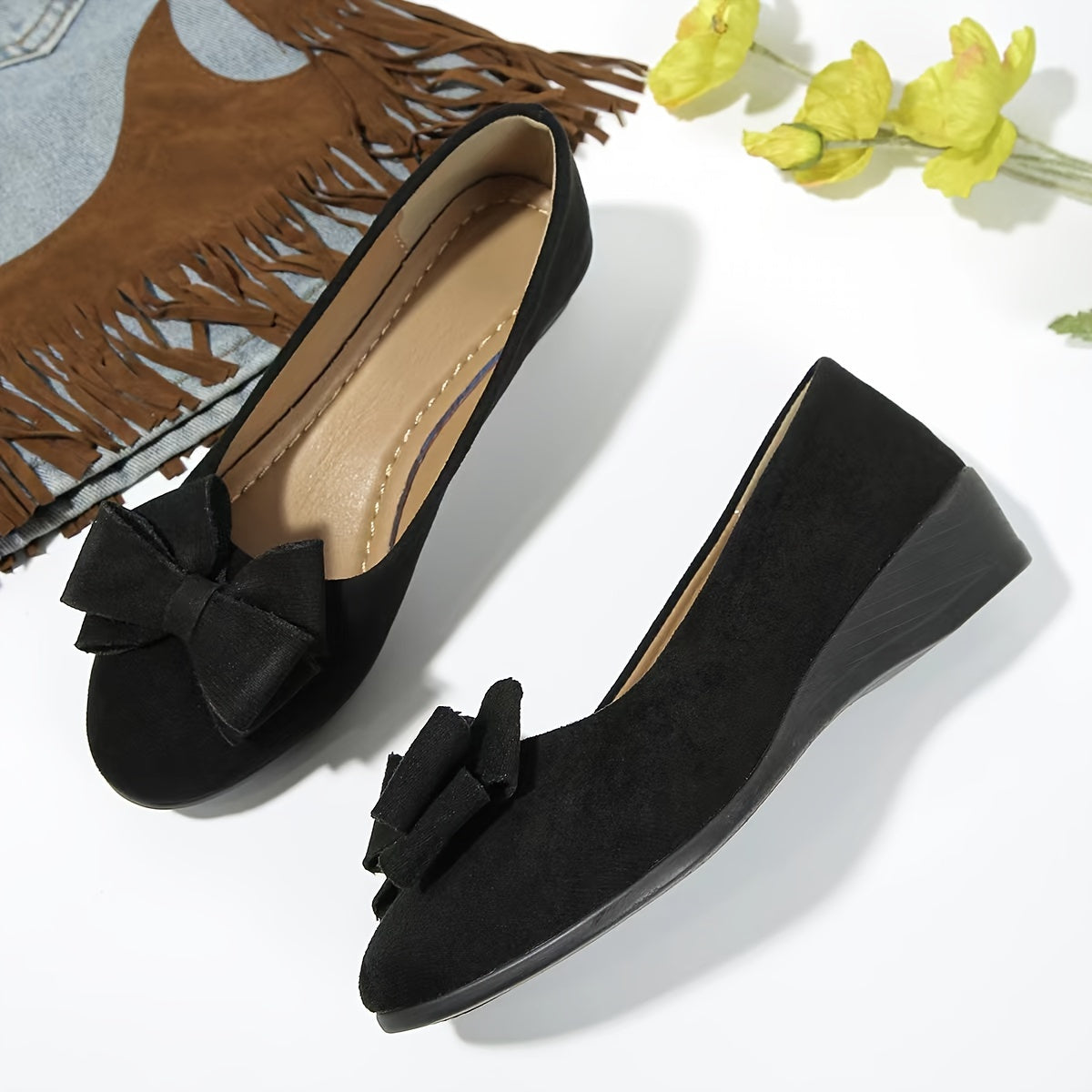 Bella | Women's Slip-On Ballet Flats with Bow Detail and Round Toe