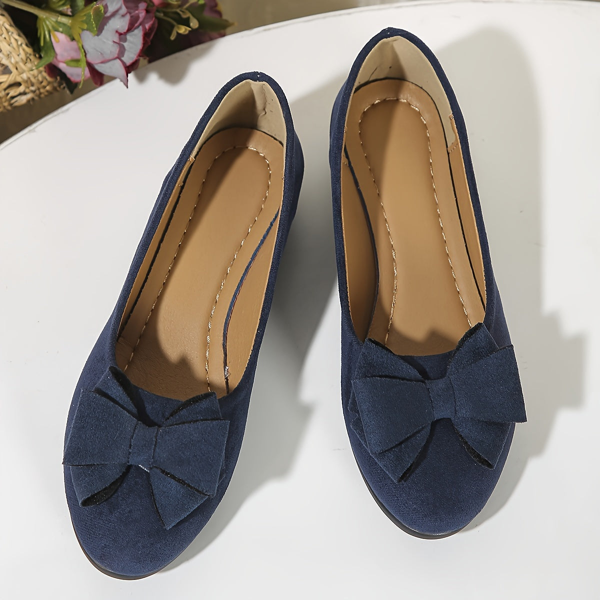 Bella | Women's Slip-On Ballet Flats with Bow Detail and Round Toe