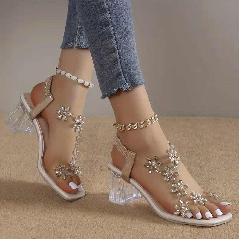 Serene | Women's Rhinestone-Embellished Block Heel Sandals