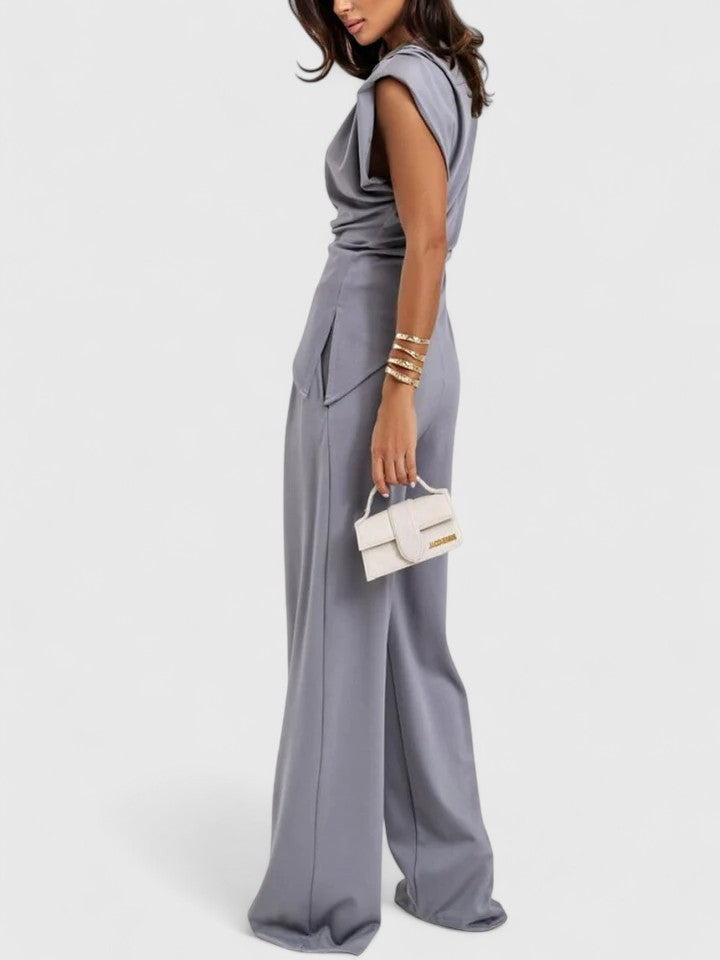 Laiza | Women's Elegant Draped Two-Piece Set with Wide Leg Pants for Special Occasions