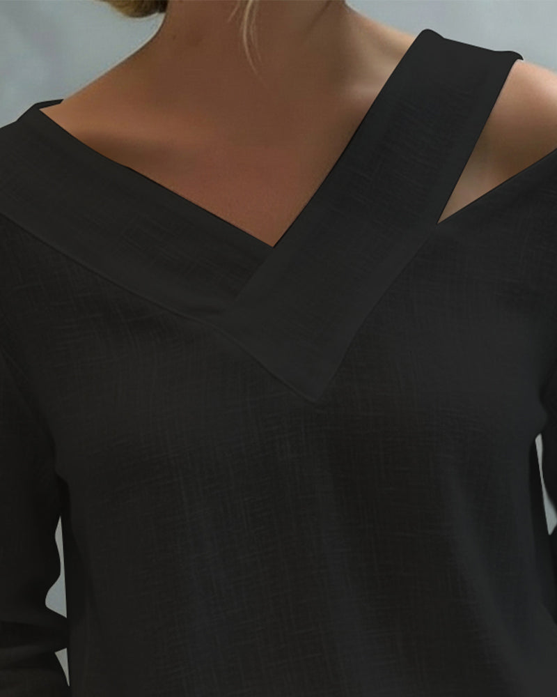 Aria | Women's Long Sleeve Top with Asymmetric V-Neck