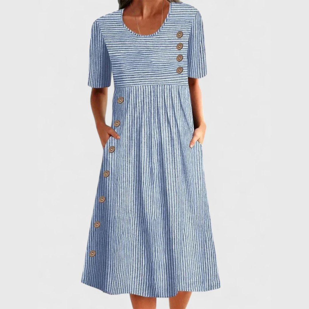 Kay™ | Button-Down Striped Midi Dress