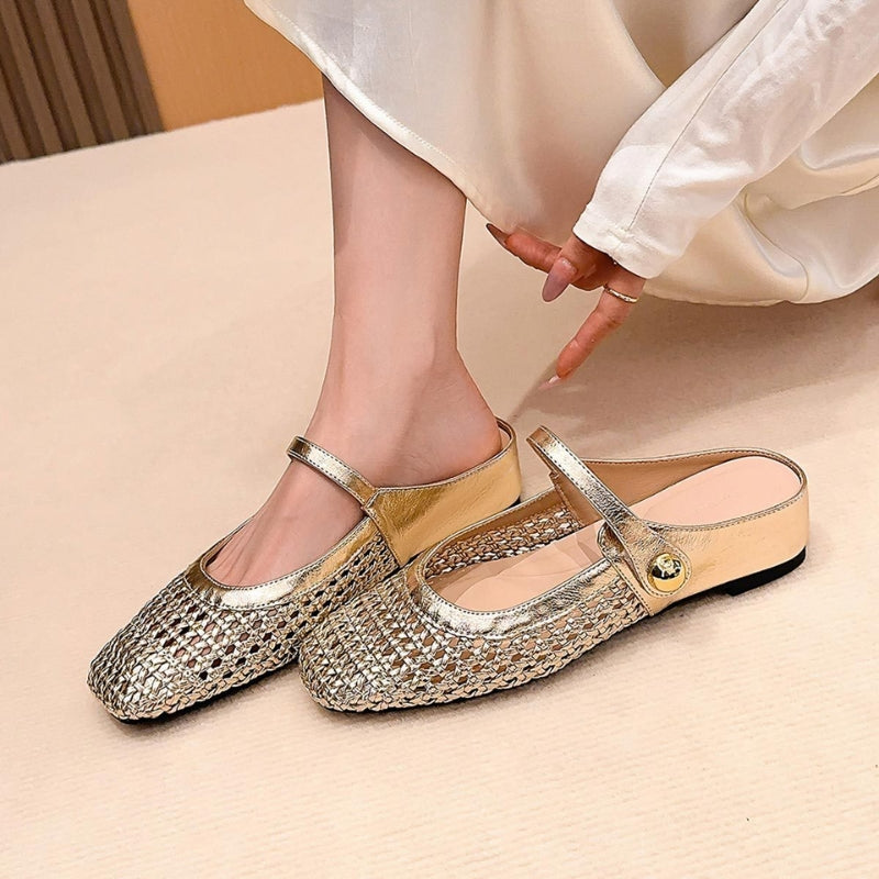 Goldie | Women's Woven Mary Jane Mules - Flat Slip-On Shoes