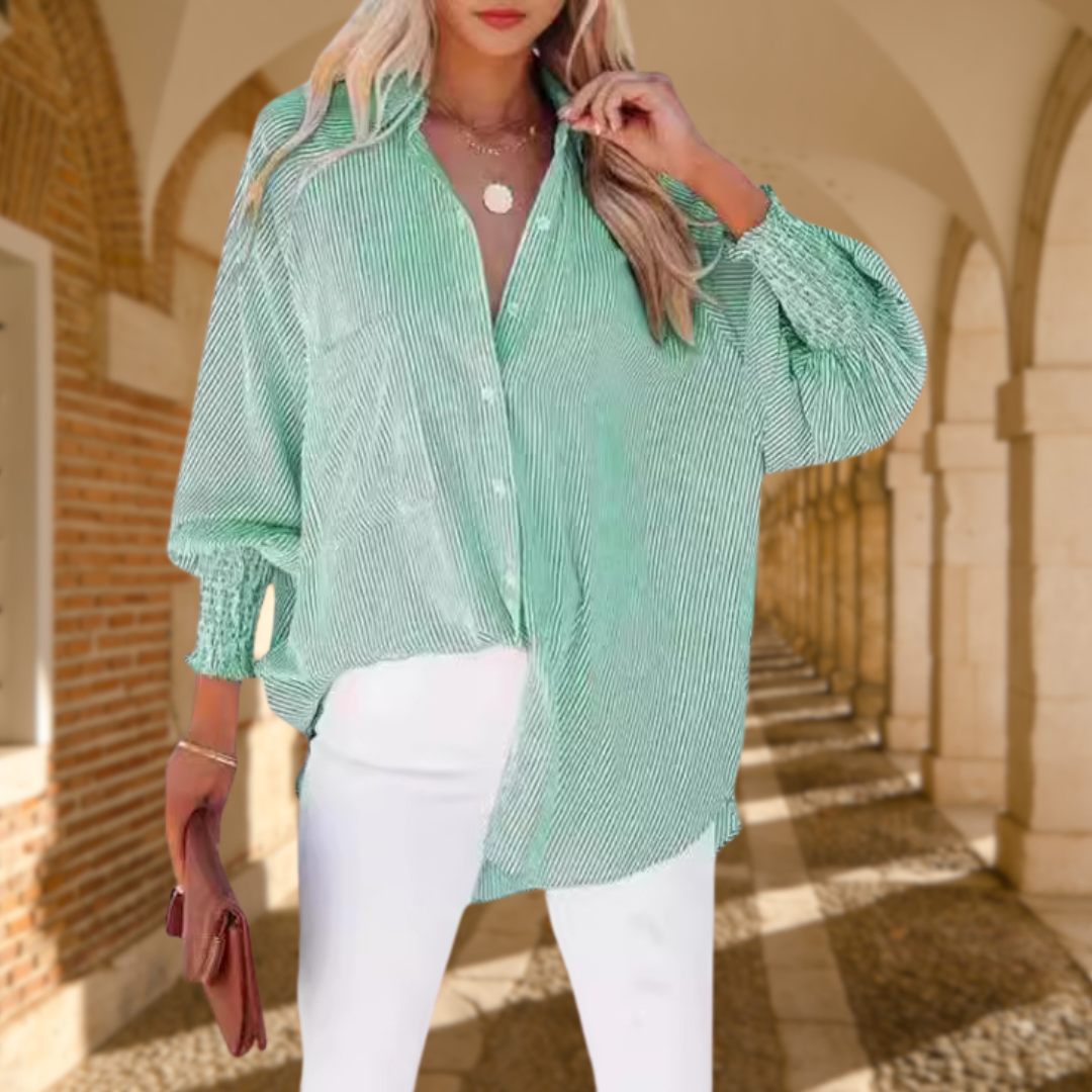 Skye | Women's Long Sleeve Oversized Striped Button-Up Shirt