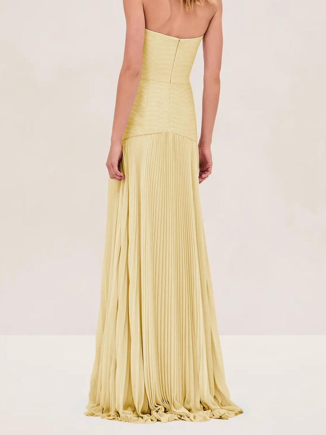 Sage | Women's Strapless Pleated Maxi Evening Gown