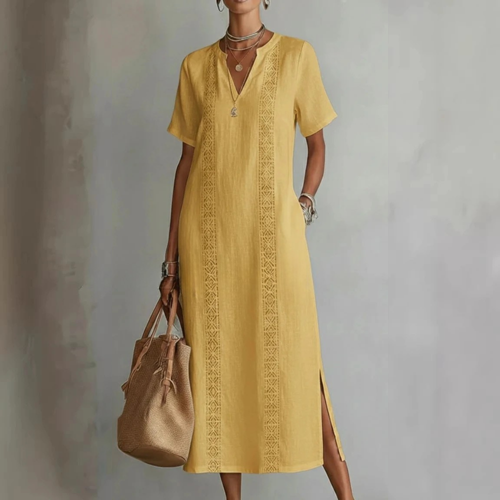 Relaxed V-Neck Midi Dress