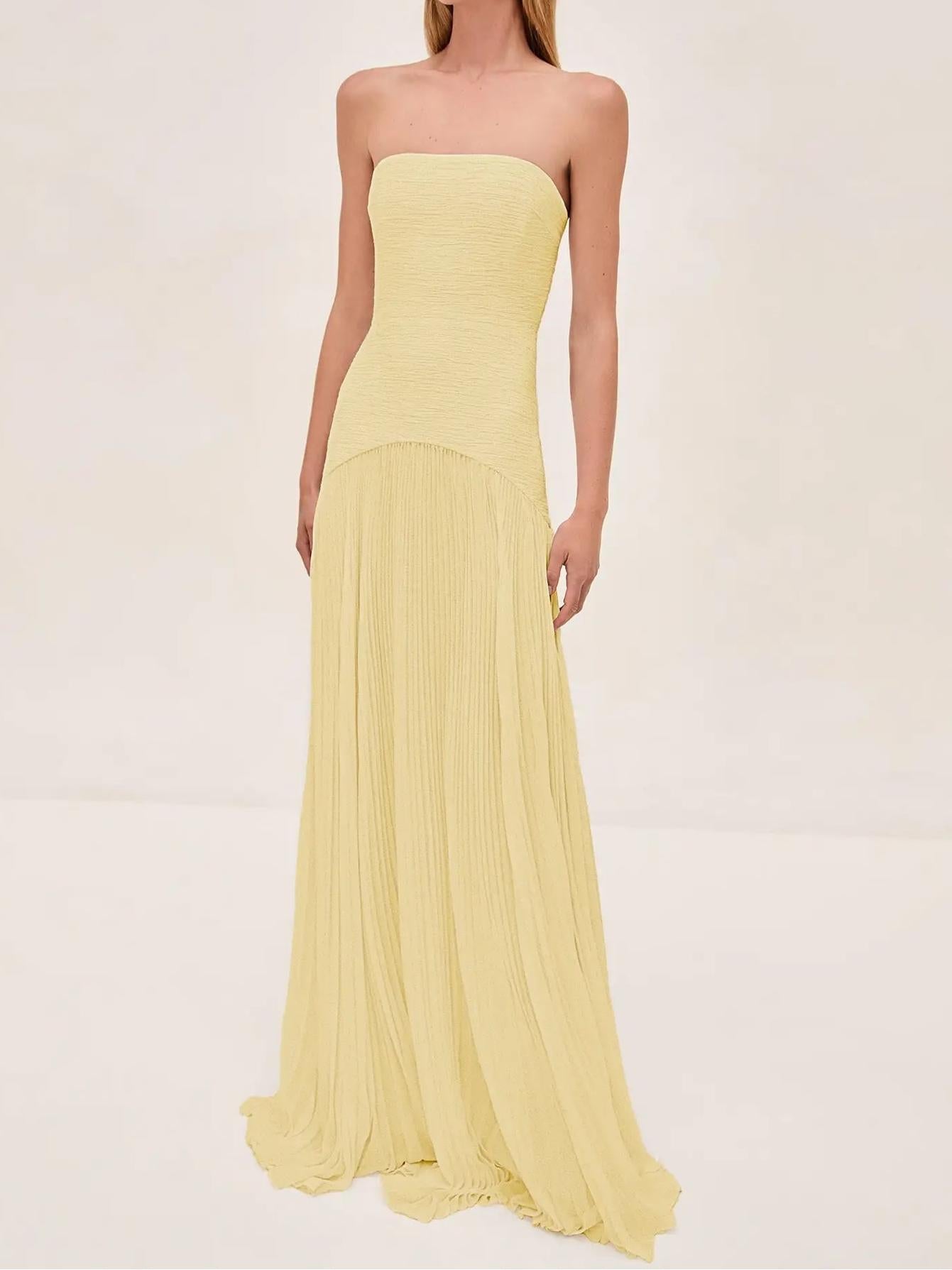 Sage | Women's Strapless Pleated Maxi Evening Gown