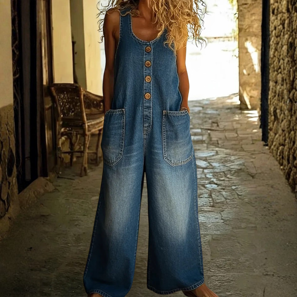 Relaxed Wide-Leg Denim Jumpsuit
