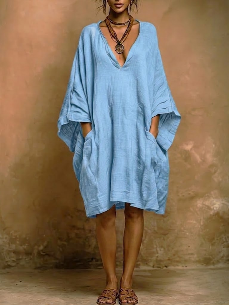Oversized V-Neck Tunic Dress