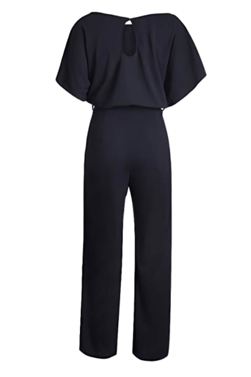 Stella | Women's Belted Wide-Leg Jumpsuit with Batwing Sleeves