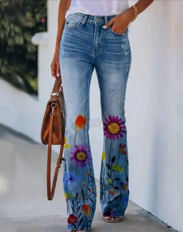 Meadow | Women's High-Waisted Floral Flare Jeans
