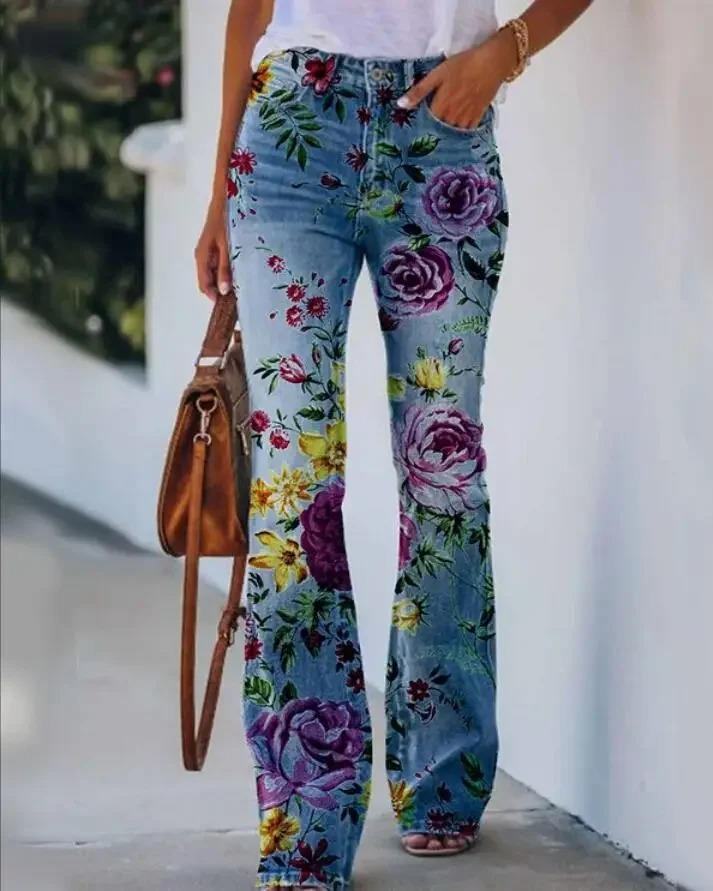 Meadow | Women's High-Waisted Floral Flare Jeans