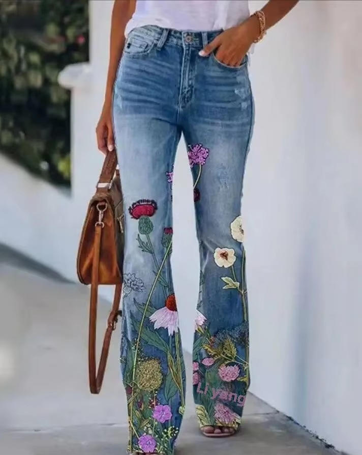 Meadow | Women's High-Waisted Floral Flare Jeans