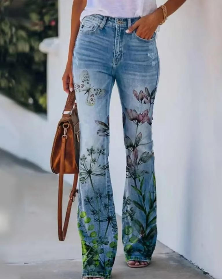 Meadow | Women's High-Waisted Floral Flare Jeans