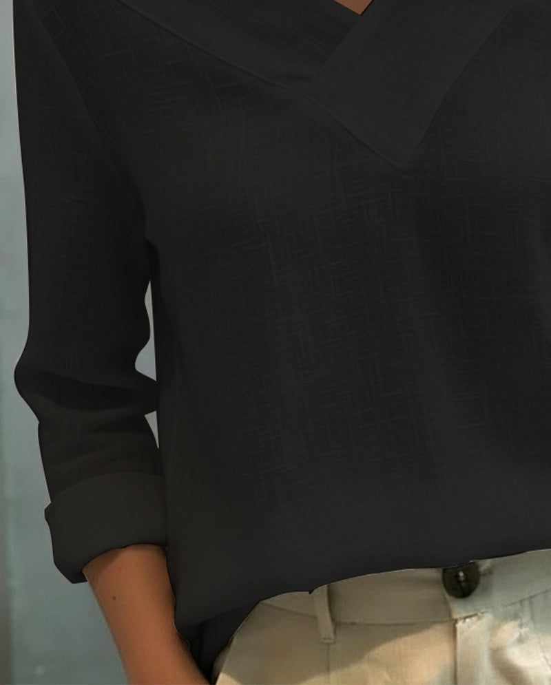 Aria | Women's Long Sleeve Top with Asymmetric V-Neck
