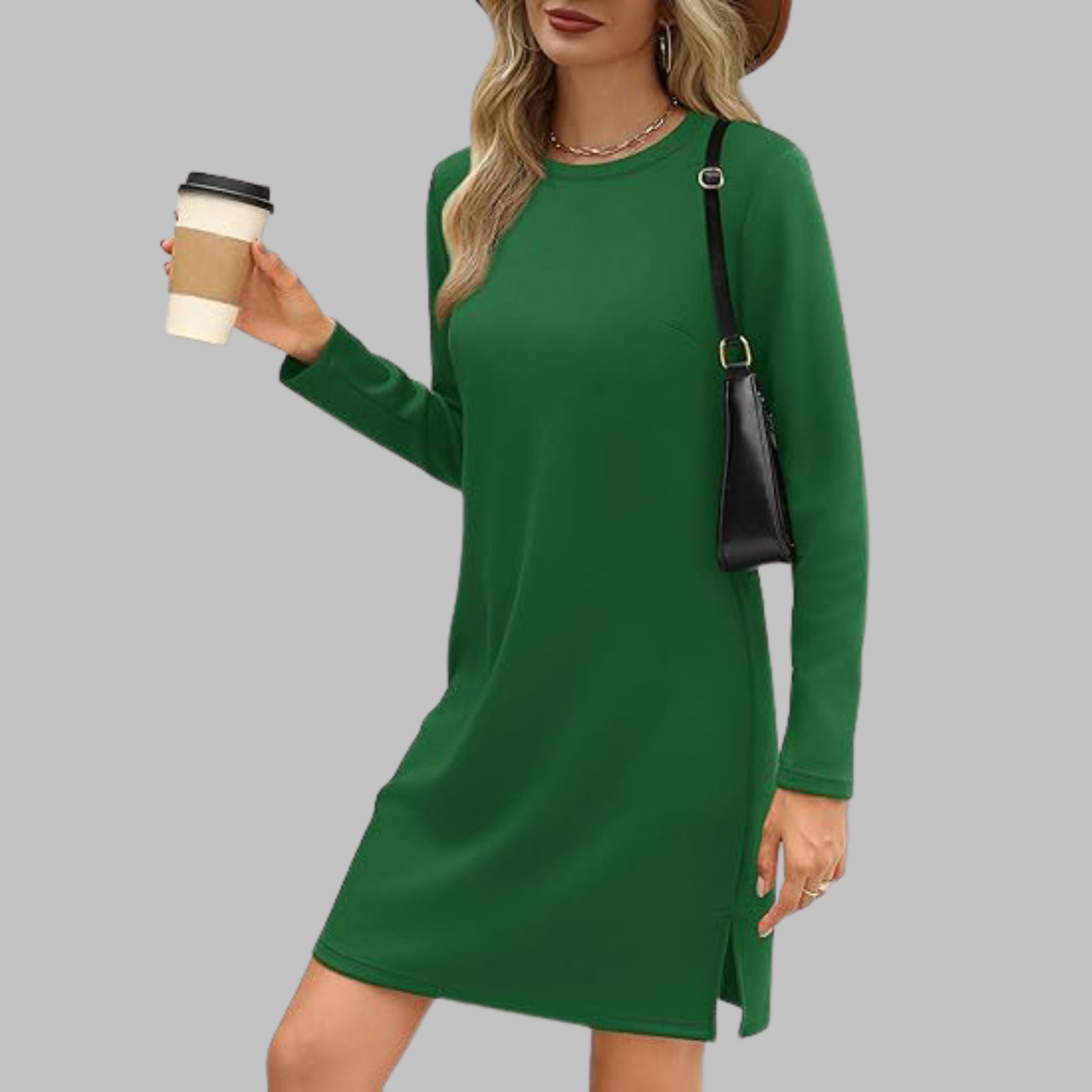 Alayah™ | Cozy Long Sleeve Round Neck Dress