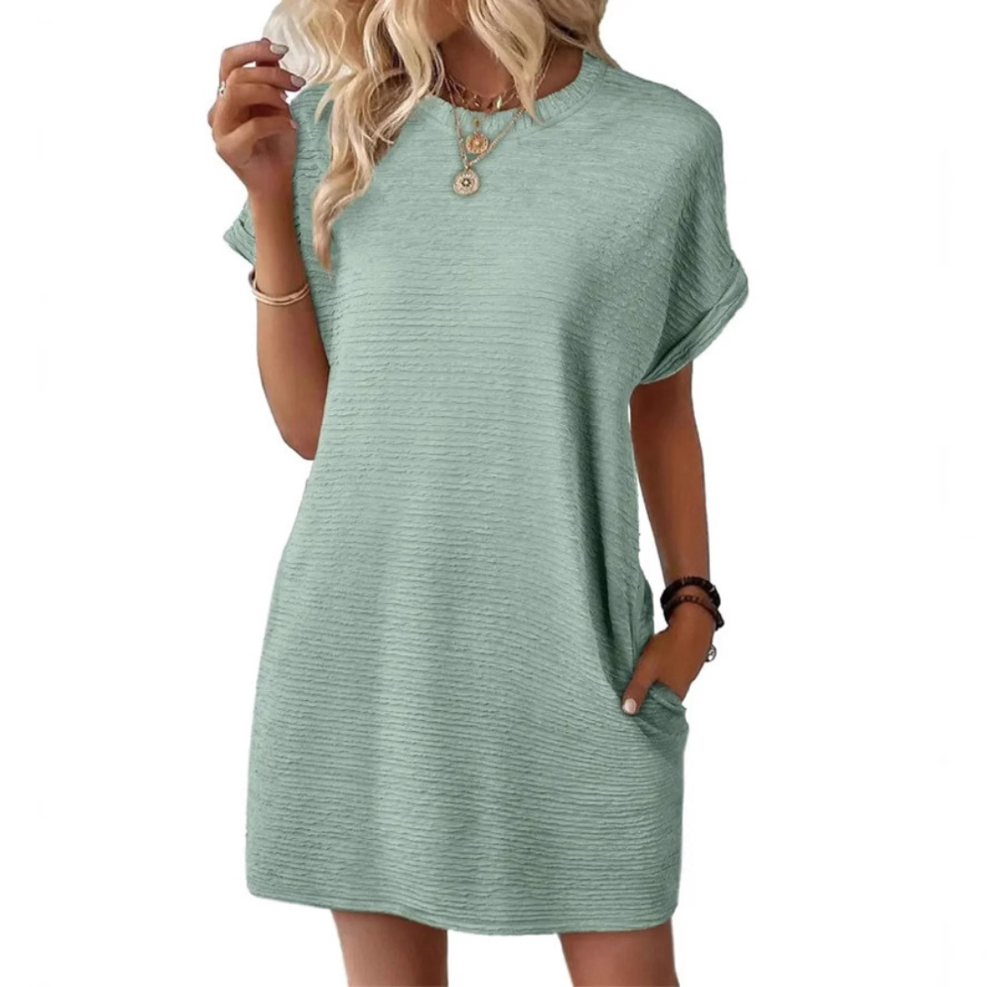 Vivid Women's Short Sleeve Crew Neck Mini Dress