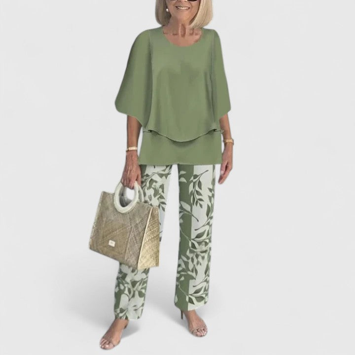 Fern | Women's Floral Print Casual Top and Wide-Leg Pants Ensemble