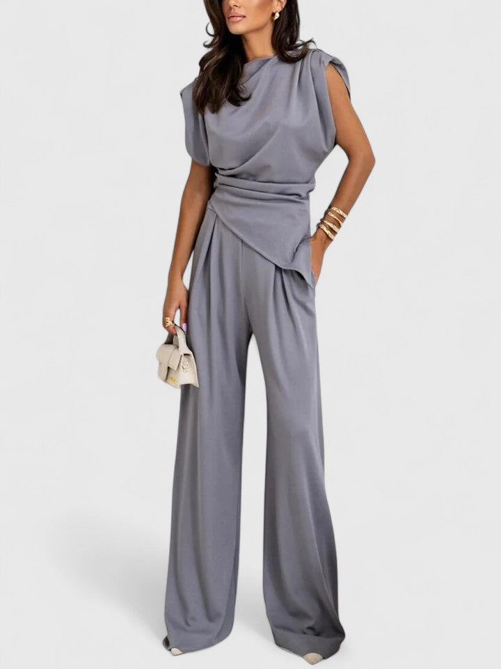 Laiza | Women's Elegant Draped Two-Piece Set with Wide Leg Pants for Special Occasions