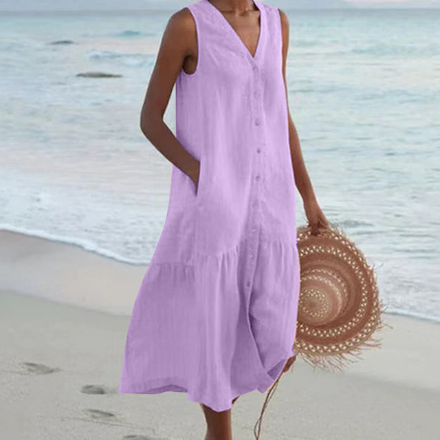 Barbara™ | Sleeveless Midi Dress with Button Detail