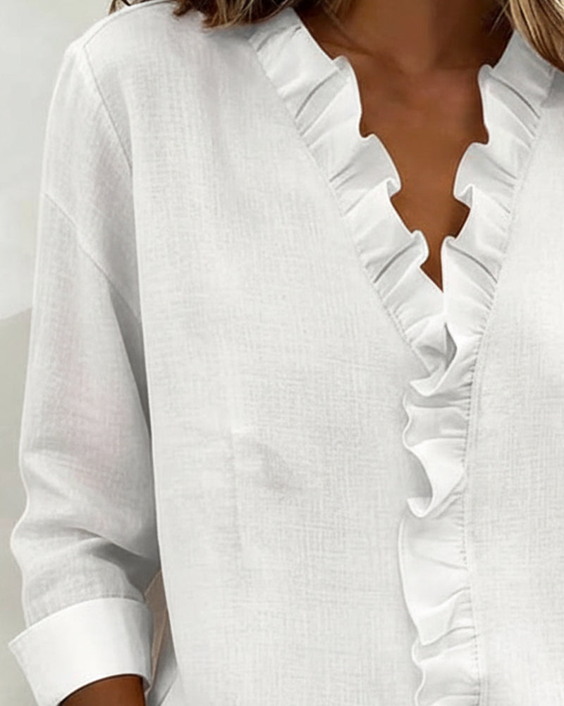Sophie | Women's Long Sleeve Ruffle V-Neck Blouse for Spring