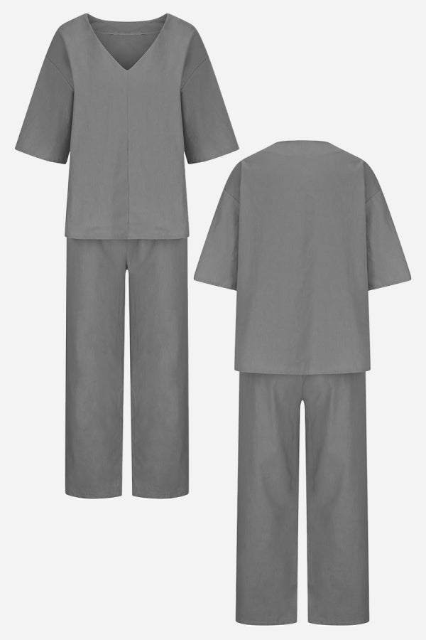 Carmen | Women's V-Neck Batwing Top with Straight-Leg Pants Ensemble
