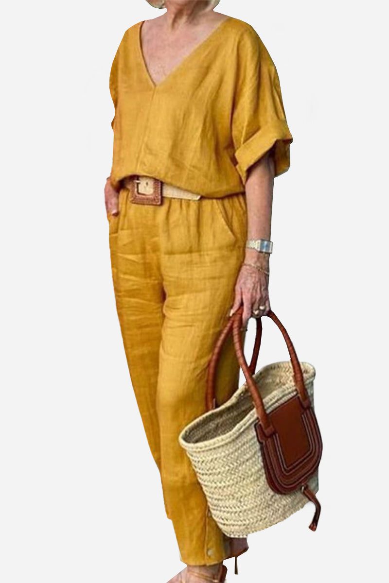 Carmen | Women's V-Neck Batwing Top with Straight-Leg Pants Ensemble
