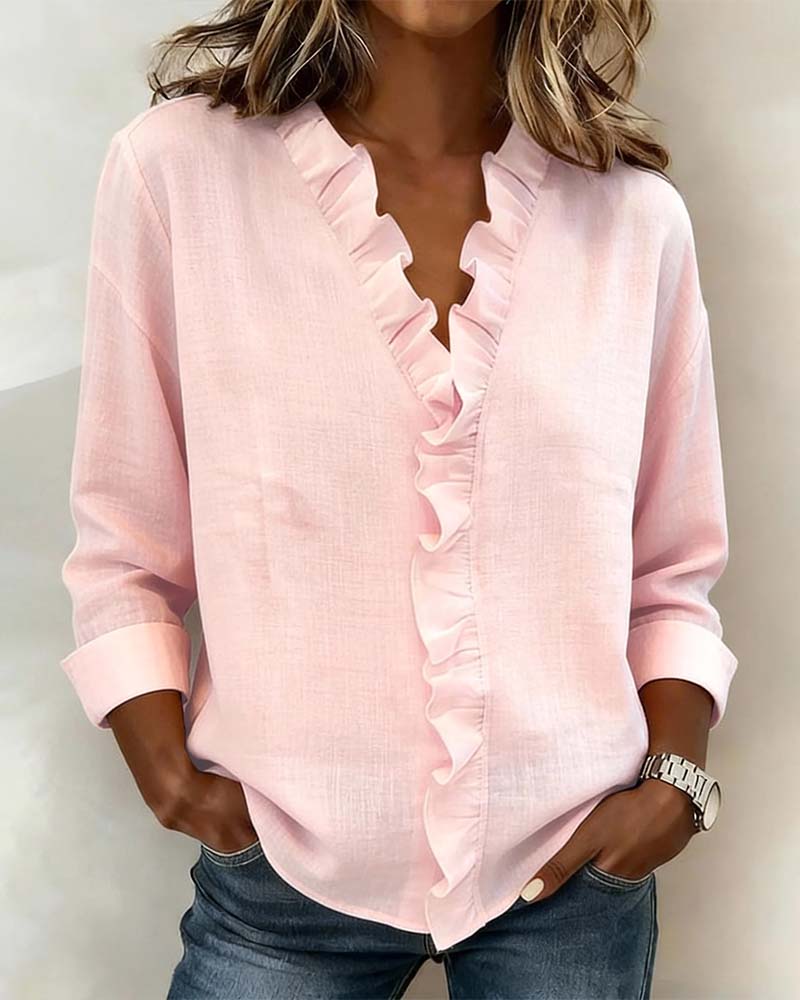 Sophie | Women's Long Sleeve Ruffle V-Neck Blouse for Spring