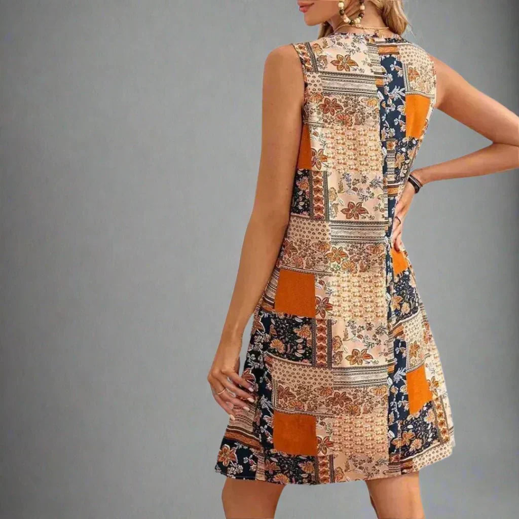 Indie Women's Bohemian Patchwork Sleeveless Mini Dress