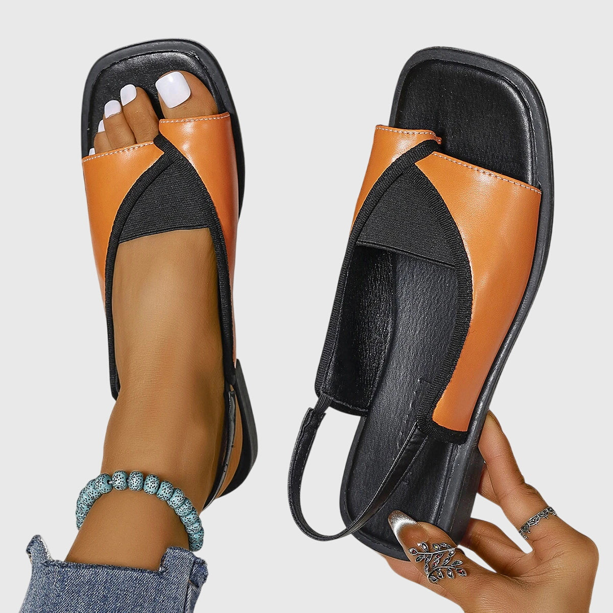 Zara | Women's Colorblock Square Toe Slip-On Flat Sandals