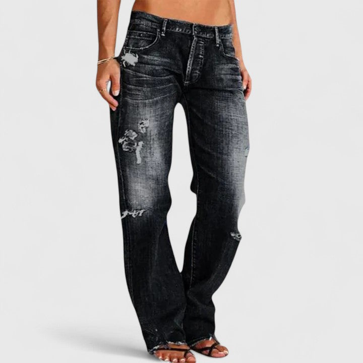 Sadie | Women's Distressed Straight Leg Jeans with Low Rise