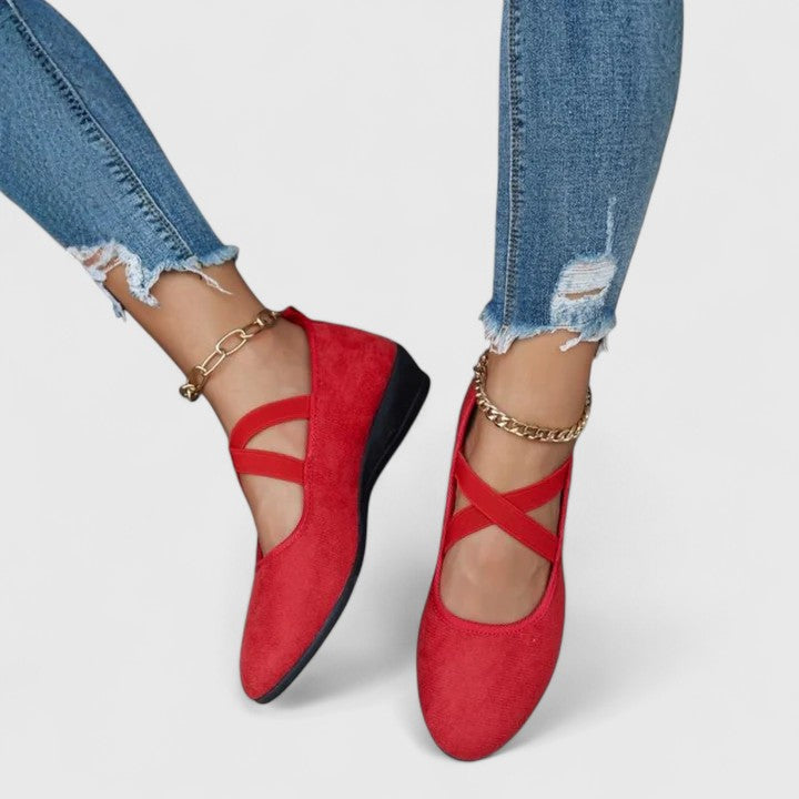 Nadia | Women's Chic Suede Cross-Strap Wedge Flats