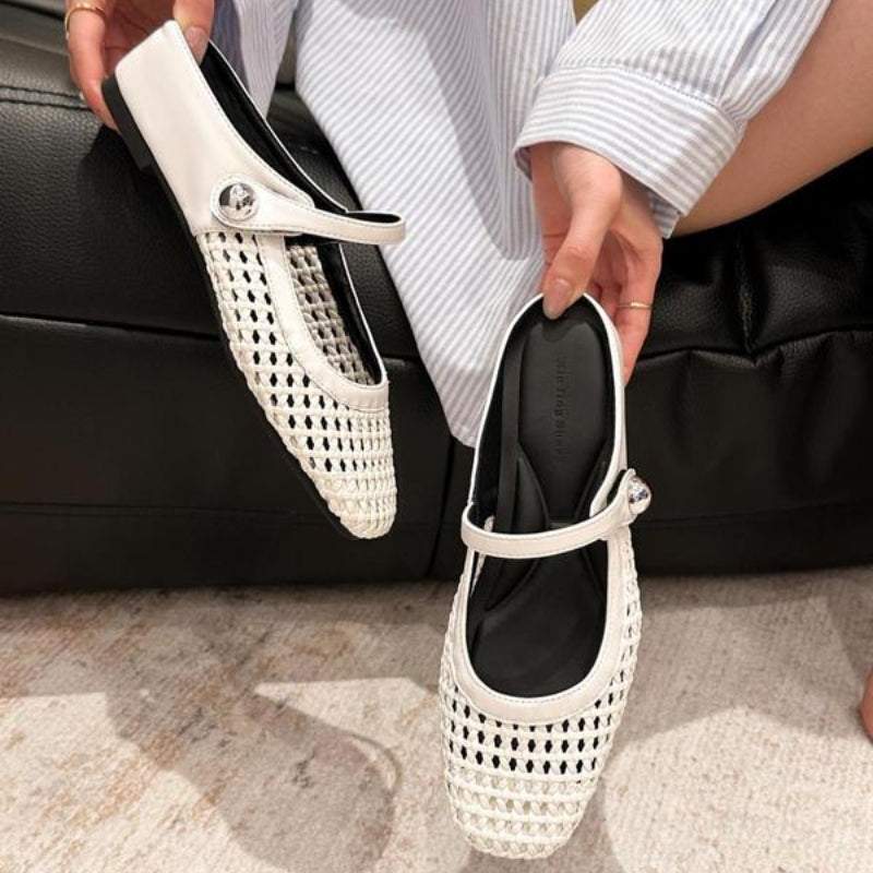 Goldie | Women's Woven Mary Jane Mules - Flat Slip-On Shoes