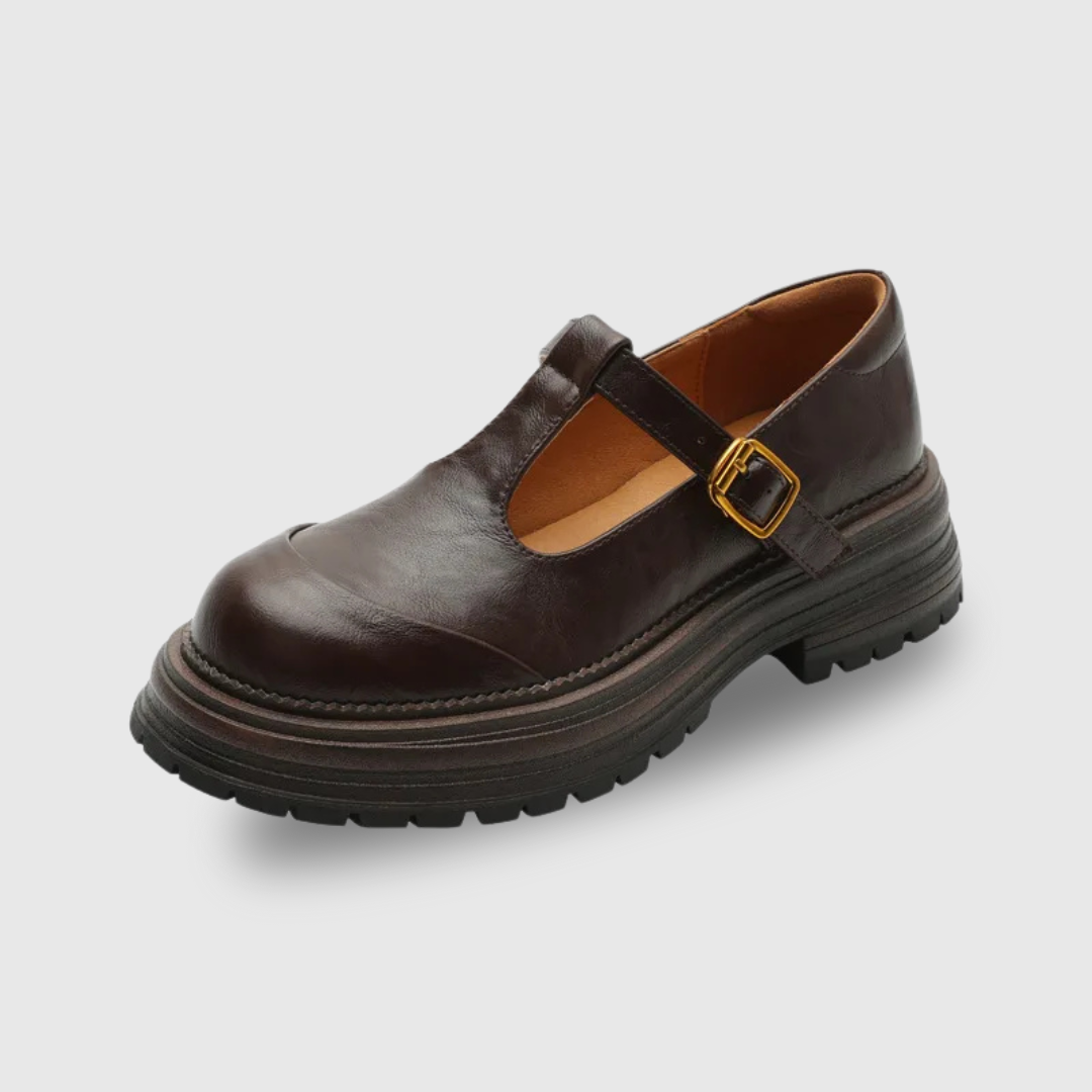 Blythe | Women's Round Toe T-Bar Mary Jane Brogue Shoes with Low Heel