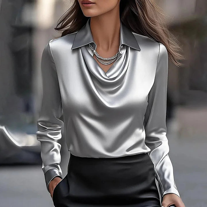 Shannon™ | Chic V-Neck Blouse with a Lustrous Finish