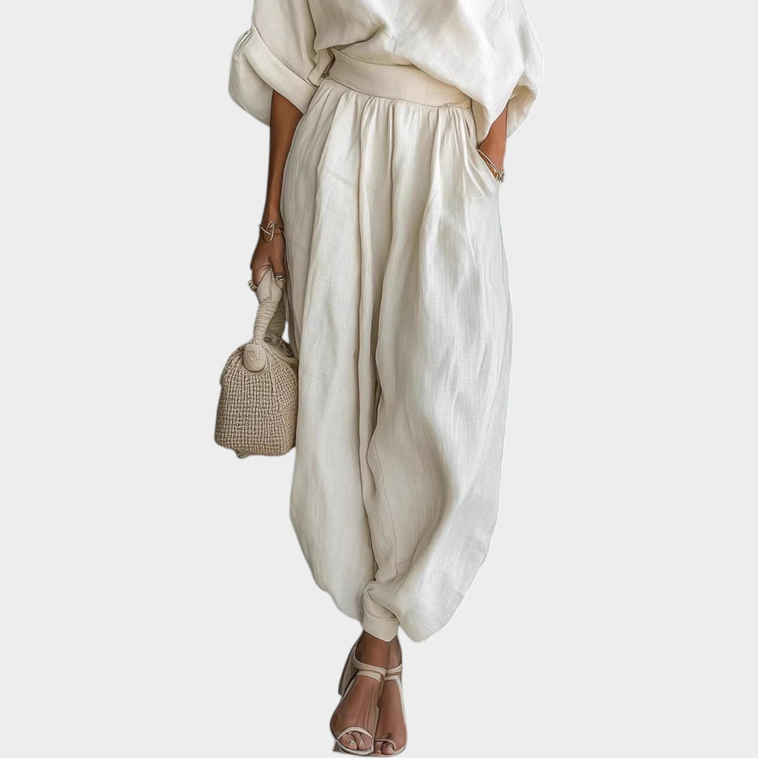 Chic One-Shoulder Linen Two-Piece Set