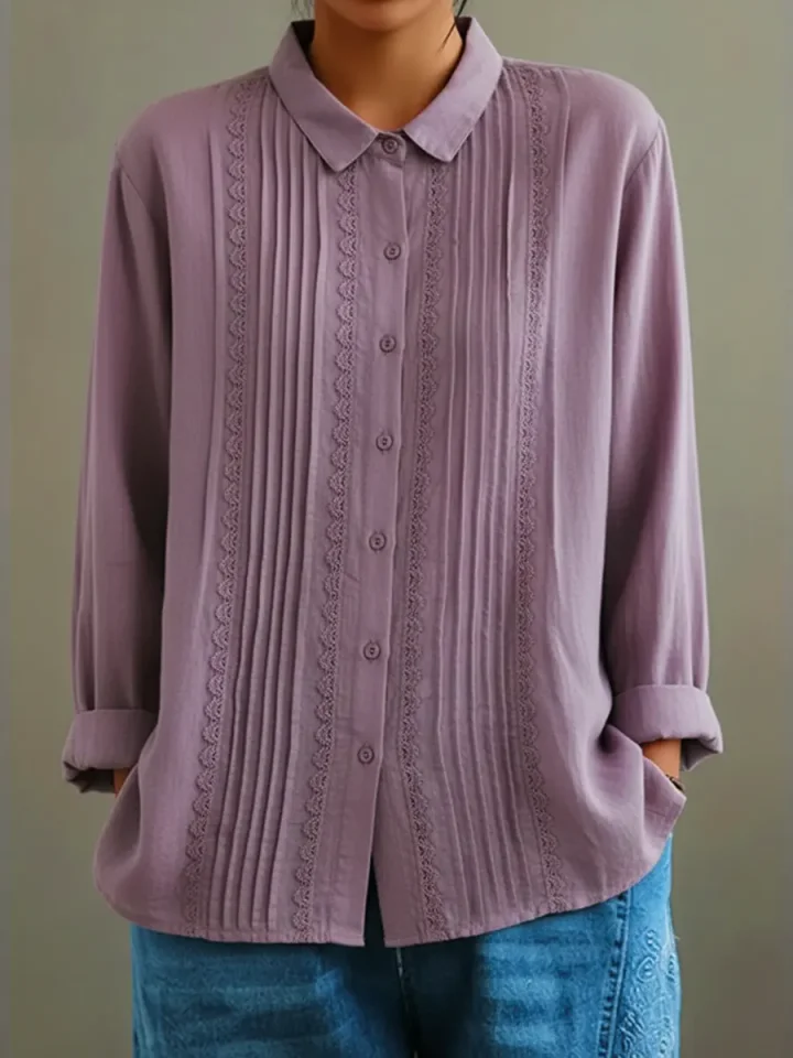 Claire | Women's Long Sleeve Blouse with Lace Trim and Button-Up Design