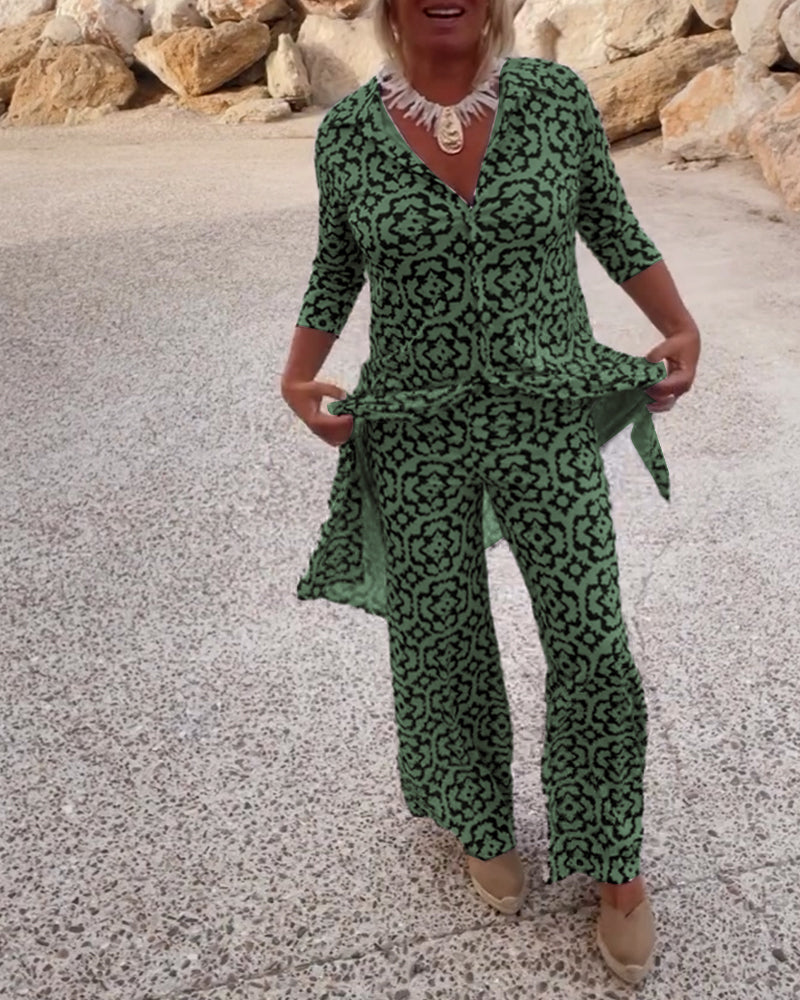 Mosa | Women's Longline Printed Shirt & Straight-Leg Pants Set