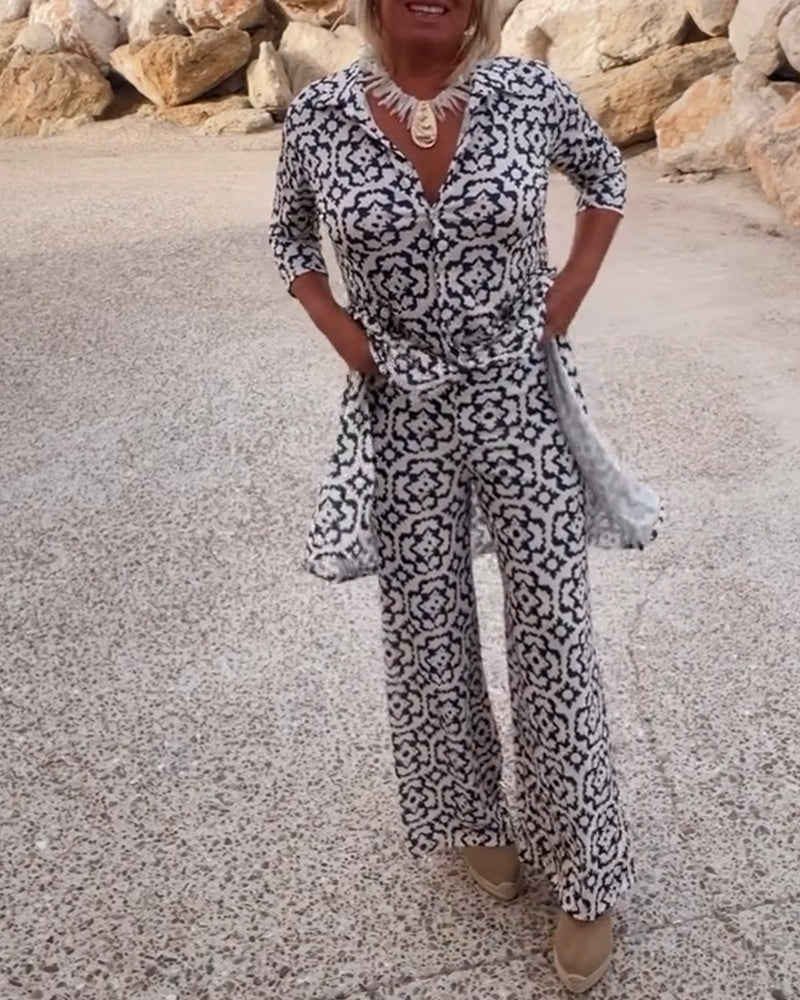 Mosa | Women's Longline Printed Shirt & Straight-Leg Pants Set
