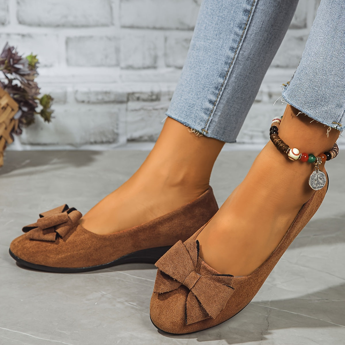 Bella | Women's Slip-On Ballet Flats with Bow Detail and Round Toe