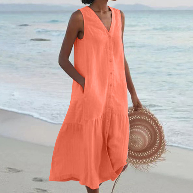 Barbara™ | Sleeveless Midi Dress with Button Detail